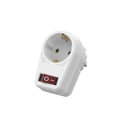 Adaptor alb perete cu 1 priza Schuko cu intrerupator
