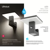 Aplica de perete LED Cu senzor de miscare 15W 4000K IP65, gri — imagine 4
