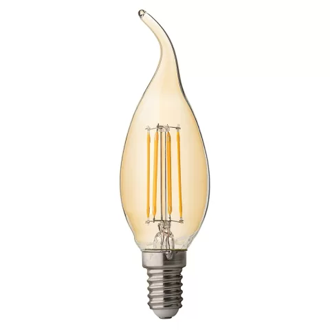Bec LED cu filament dimabil, tip flacara, 4W, E14, 2500K, 220-240V AC, chihlimbar