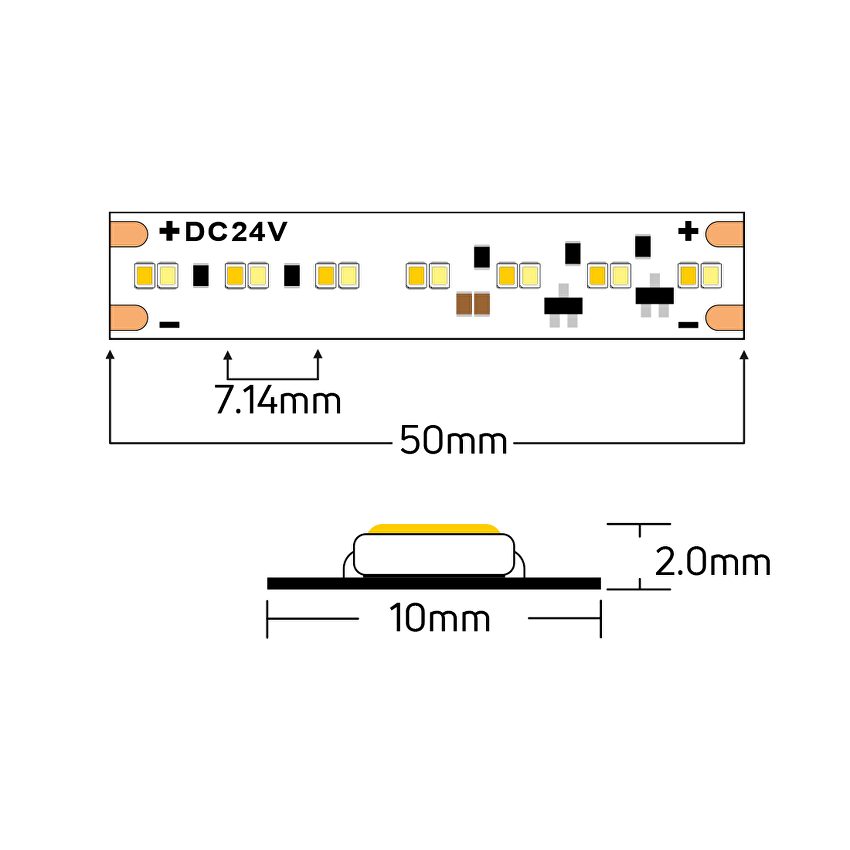 Banda LED profesionala 12W/m, Dim-to-warm, 1800K-3000K, 24V DC, 280LEDs/m, SMD2216, 5m, IP20