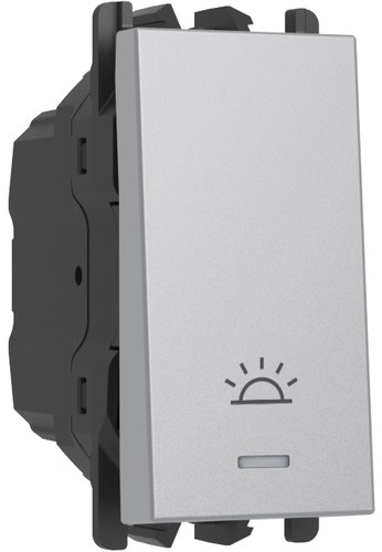 Buton iluminabil cu simbol lumină 10A, borne cu șurub, 1 modul, Lybra, aluminiu Urmet 27110L.AL Modular, Seria LYBRA, Intrerupatoare