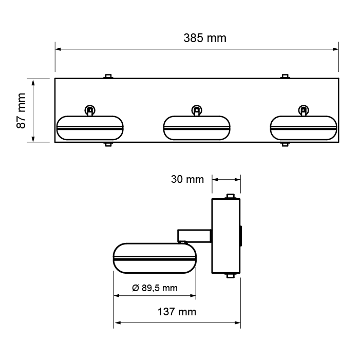 CORP DE ILUMINAT LED PENTRU BAIE, 3x5W, 2700K, lumina calda, corp CROMAT, reglabil, IP44