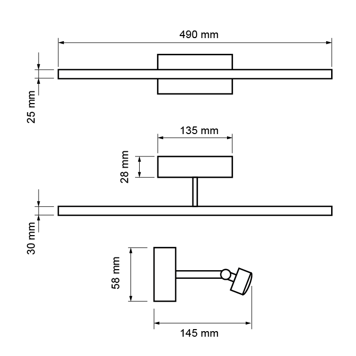 CORP DE ILUMINAT LED PENTRU BAIE, 8W, 2700K, lumina calda, corp CROMAT, reglabil, IP44