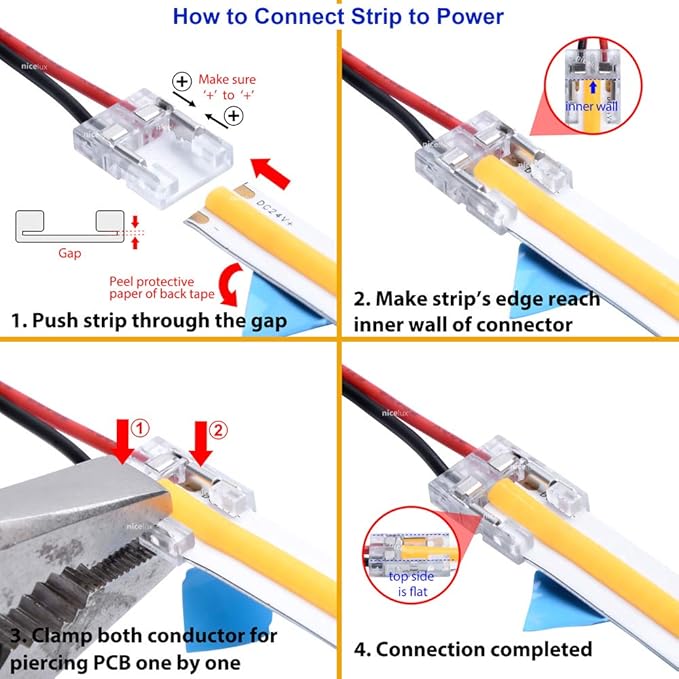 Conector liniar cu fir   banda led cob  15 cm transparent 8mm