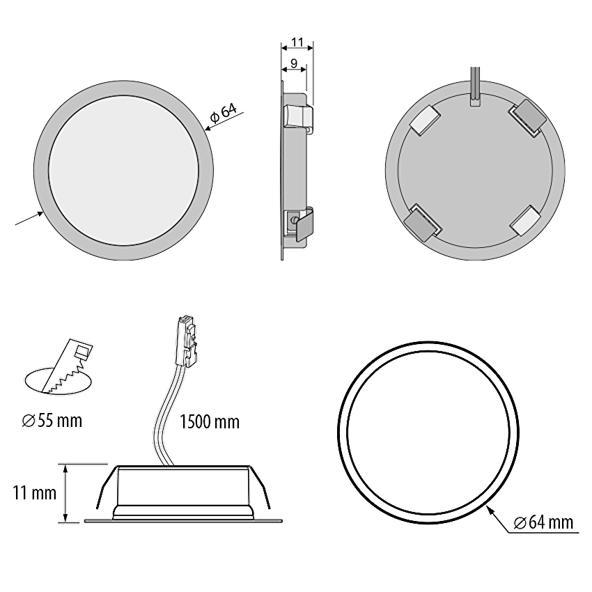 Corp de Iluminat LED pentru mobilier, corp argintiu,rotund,incastrabil, 2W, 4000K, 12V DC, lumina neutra