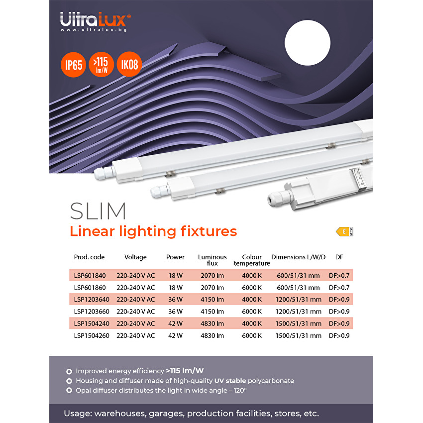 Corp de iluminat liniar LED slim 0.6m IK08 IP65 18W 4000K