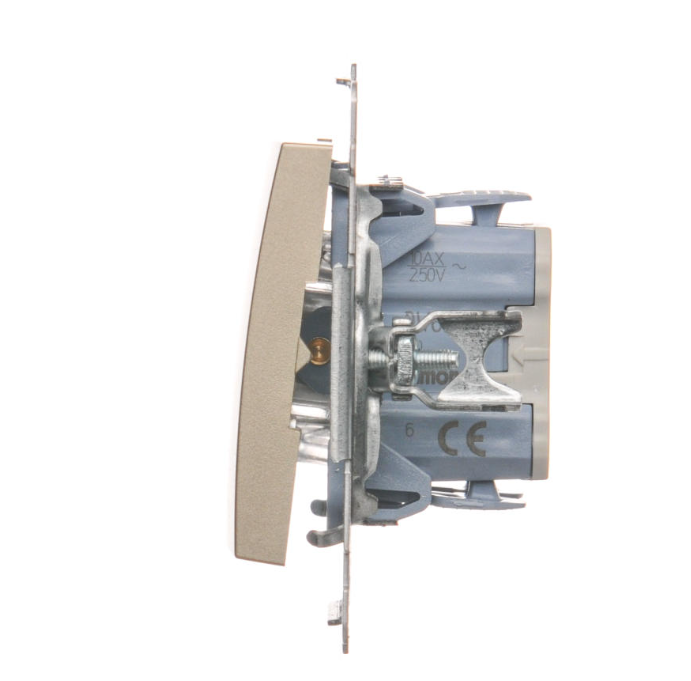 Intrerupator cap scara cu led  10A, 250V~, conectare rapida (fitinguri push-in), auriu mat metalic Standard German, Seria Simon 54, Intrerupatoare