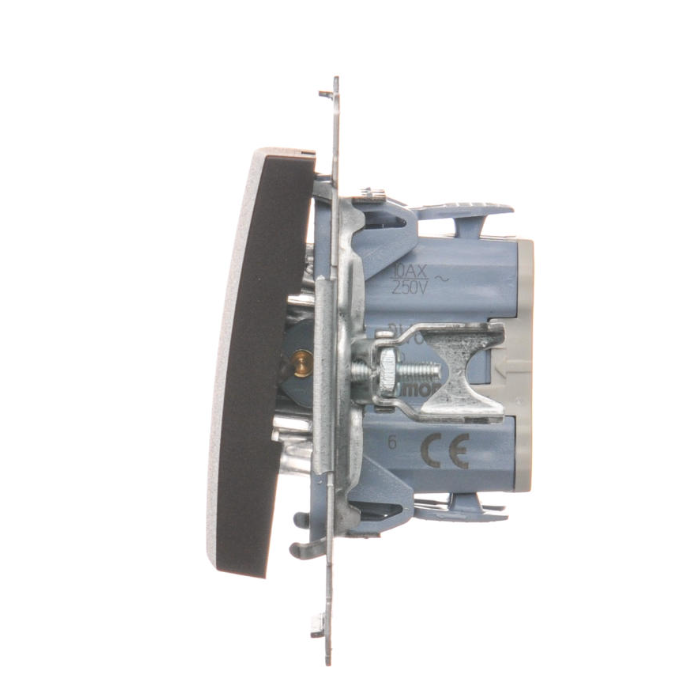Intrerupator cap scara cu led 10A, 250V~, conectare rapida (fitinguri push-in), maron mat metalic Standard German, Seria Simon 54, Intrerupatoare