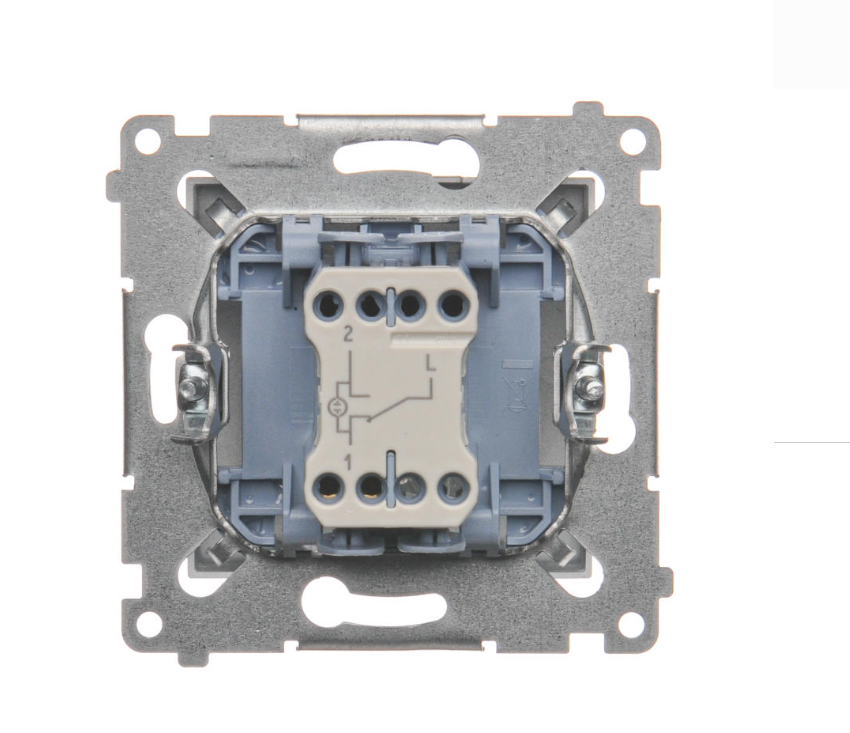 Intrerupator cap scara cu led 10A, 250V~, conectare rapida (fitinguri push-in), argintiu mat metalic Standard German, Seria Simon 54, Intrerupatoare