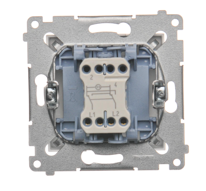 Intrerupator cruce cu led 10A, 250V~, conectare rapida (fitinguri push-in), alb Standard German, Seria Simon 54, Intrerupatoare