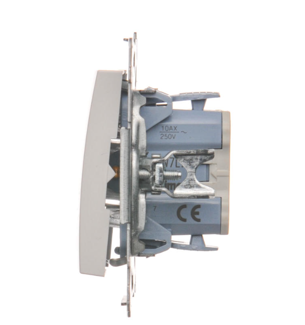 Intrerupator cruce cu led 10A, 250V~, conectare rapida (fitinguri push-in), alb Standard German, Seria Simon 54, Intrerupatoare