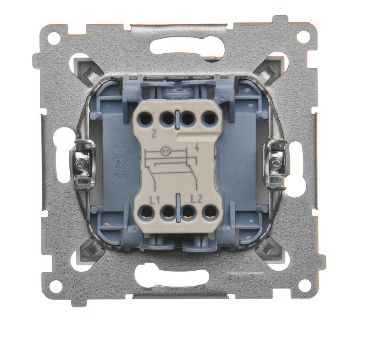 Intrerupator cruce cu led  10A, 250V~, conectare rapida (fitinguri push-in), argintiu mat metalic Standard German, Seria Simon 54, Intrerupatoare