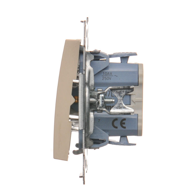 Intrerupator cruce cu led  10A, 250V~, conectare rapida (fitinguri push-in), auriu mat metalic Standard German, Seria Simon 54, Intrerupatoare