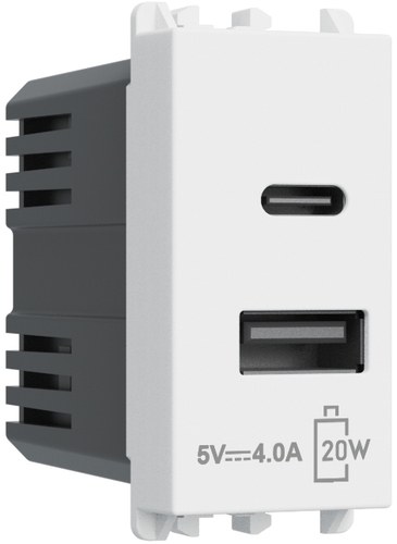 Încărcător USB PD, alimentare 230 Vac, ieșiri tip A și C, 3.0A, 1 modul, Lybra, alb Urmet 27332.B Modular, Seria LYBRA, Prize