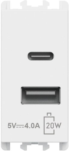 Încărcător USB PD, alimentare 230 Vac, ieșiri tip A și C, 3.0A, 1 modul, Lybra, alb Urmet 27332.B