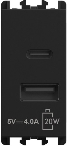 Încărcător USB PD, alimentare 230 Vac, ieșiri tip A și C, 3.0A, 1 modul, Lybra, negru Urmet 27332.N