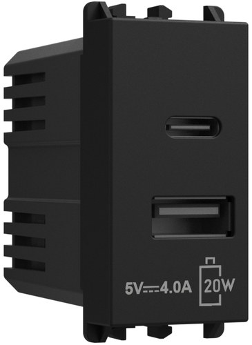 Încărcător USB PD, alimentare 230 Vac, ieșiri tip A și C, 3.0A, 1 modul, Lybra, negru Urmet 27332.N Modular, Seria LYBRA, Prize