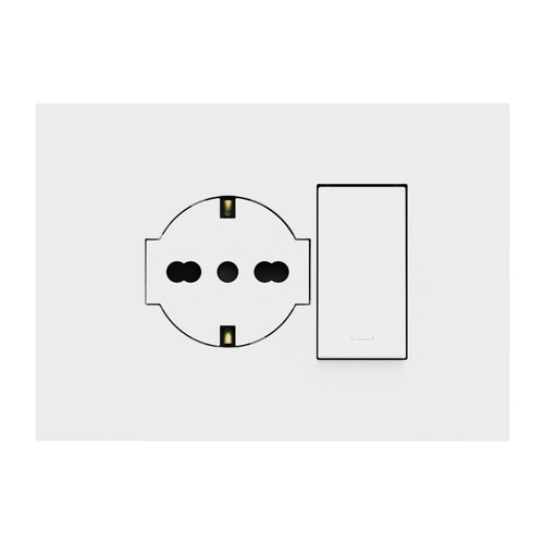 Kit monobloc suport + ramă Lybra cu priză P40 Clean și buton 1P 10A integrate, 3 module, alb Urmet 27853.B