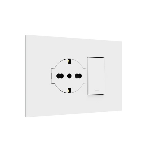 Kit monobloc suport + ramă Lybra cu priză P40 Clean și buton 1P 10A integrate, 3 module, alb Urmet 27853.B Modular, Seria LYBRA, Kituri monobloc
