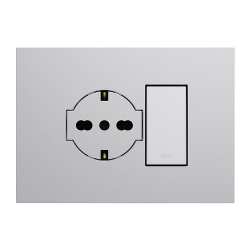 Kit monobloc suport + ramă Lybra cu priză P40 Clean și buton 1P 10A integrate, 3 module, aluminiu Urmet 27853.AL