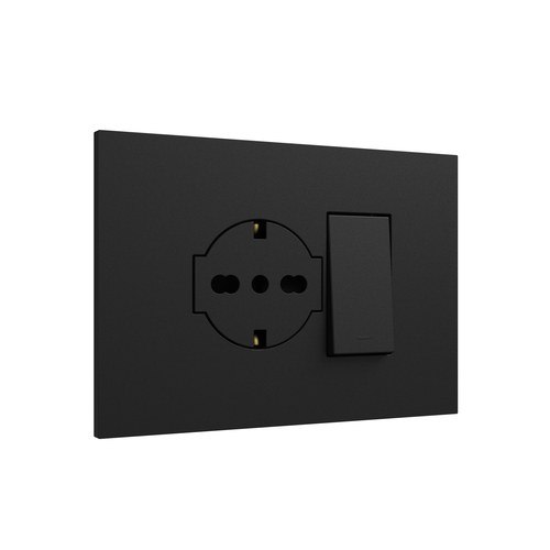 Kit monobloc suport + ramă Lybra cu priză P40 Clean și buton 1P 10A integrate, 3 module, negru Urmet 27853.N Modular, Seria LYBRA, Kituri monobloc