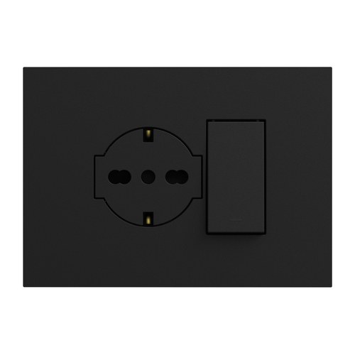 Kit monobloc suport + ramă Lybra cu priză P40 Clean și buton 1P 10A integrate, 3 module, negru Urmet 27853.N