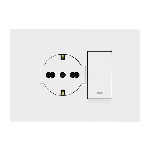 Kit monobloc suport + ramă Lybra cu priză P40 Clean și comutator cap scară 1P 10AX integrate, 3 module, alb Urmet 27852.B
