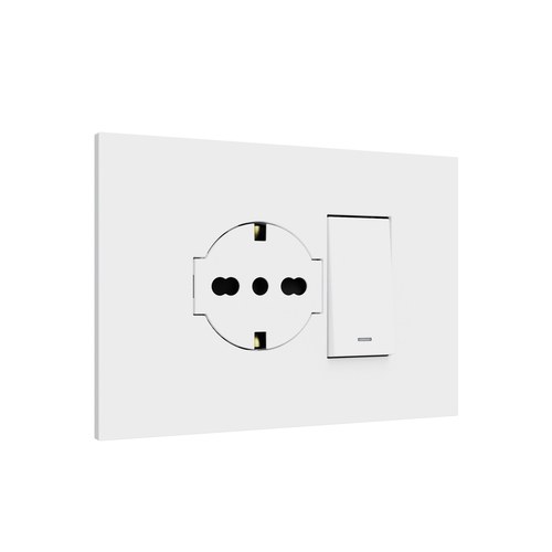 Kit monobloc suport + ramă Lybra cu priză P40 Clean și comutator cap scară 1P 10AX integrate, 3 module, alb Urmet 27852.B Modular, Seria LYBRA, Kituri monobloc