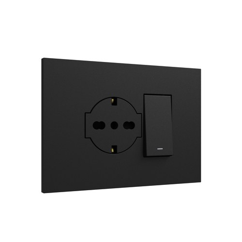 Kit monobloc suport + ramă Lybra cu priză P40 Clean și comutator cap scară 1P 10AX integrate, 3 module, negru Urmet 27852.N Modular, Seria LYBRA, Kituri monobloc