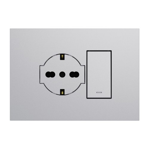 Kit monobloc suport + ramă Lybra cu priză P40 Clean și comutator cap scară 1P 10AX integrate, 3 module, aluminiu Urmet 27852.AL