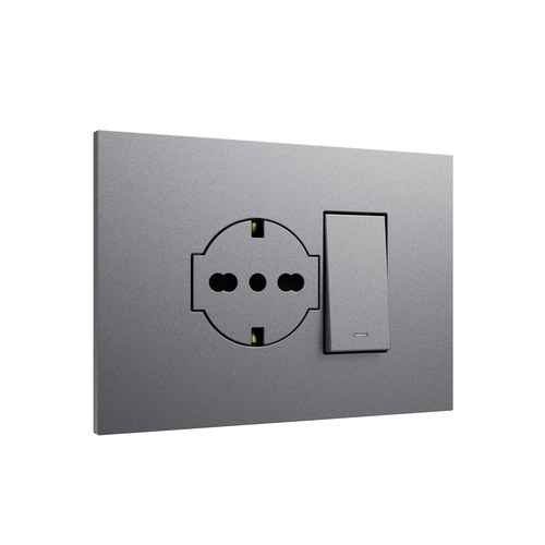 Kit monobloc suport + ramă Lybra cu priză P40 Clean și comutator cap scară 1P 10AX integrate, 3 module, titan Urmet 27852.TT Modular, Seria LYBRA, Kituri monobloc