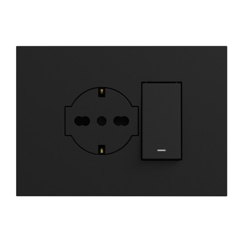 Kit monobloc suport + ramă Lybra cu priză P40 Clean și comutator cap scară 1P 10AX integrate, 3 module, negru Urmet 27852.N