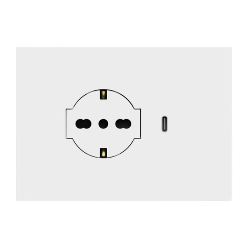 Kit monobloc suport + ramă Lybra cu priză P40 Clean și încărcător USB 3.0A tip C integrate, 3 module, alb Urmet 27850.B