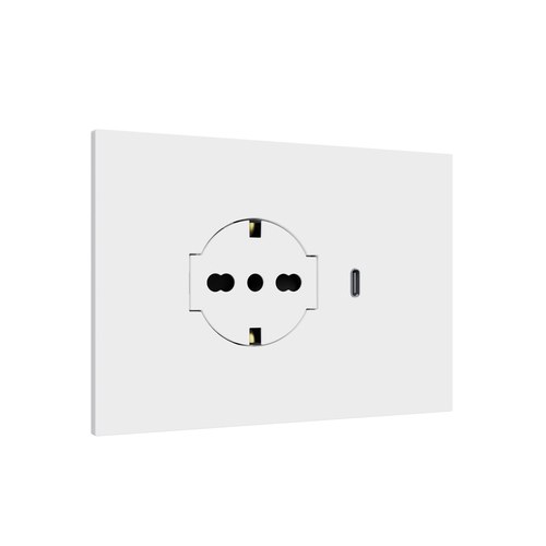 Kit monobloc suport + ramă Lybra cu priză P40 Clean și încărcător USB 3.0A tip C integrate, 3 module, alb Urmet 27850.B Modular, Seria LYBRA, Kituri monobloc