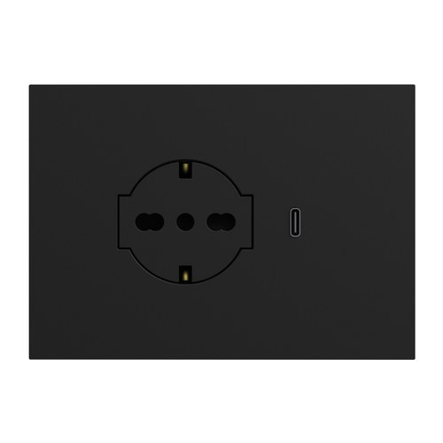 Kit monobloc suport + ramă Lybra cu priză P40 Clean și încărcător USB 3.0A tip C integrate, 3 module, negru Urmet 27850.N