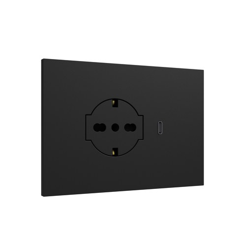 Kit monobloc suport + ramă Lybra cu priză P40 Clean și încărcător USB 3.0A tip C integrate, 3 module, negru Urmet 27850.N Modular, Seria LYBRA, Kituri monobloc