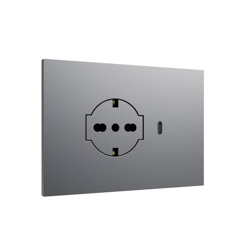Kit monobloc suport + ramă Lybra cu priză P40 Clean și încărcător USB 3.0A tip C integrate, 3 module, titan Urmet 27850.TT Modular, Seria LYBRA, Kituri monobloc