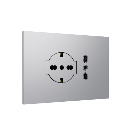 Kit monobloc suport + ramă Lybra cu priză P40 Clean și priză P11-P17 integrate, 3 module, aluminiu Urmet 27851.AL Modular, Seria LYBRA, Kituri monobloc
