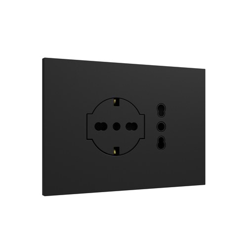 Kit monobloc suport + ramă Lybra cu priză P40 Clean și priză P11-P17 integrate, 3 module, negru Urmet 27851.N Modular, Seria LYBRA, Kituri monobloc