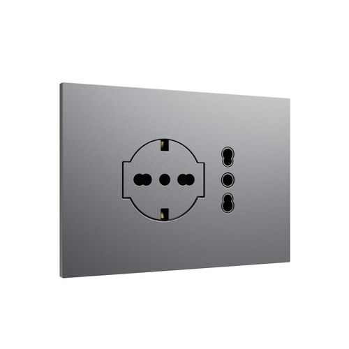 Kit monobloc suport + ramă Lybra cu priză P40 Clean și priză P11-P17 integrate, 3 module, titan Urmet 27851.TT Modular, Seria LYBRA, Kituri monobloc
