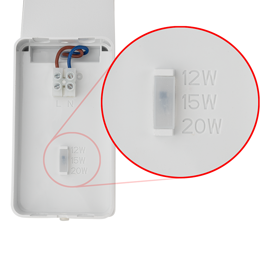 Lampa LED de perete cu functie ON/OFF cu senzor PIR si putere variabila 12W/15W/20W 4000K, IP65, alba