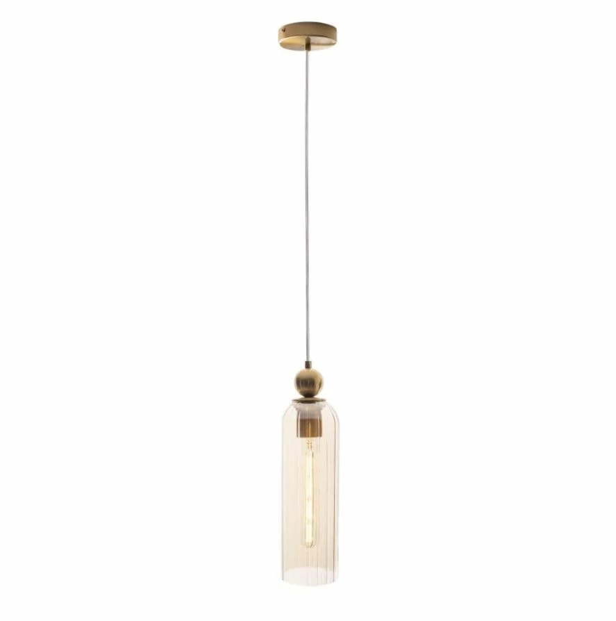 Lustră suspendată Campanila E27 Ø10cm alamă + sticlă ambră Maxlight P0510