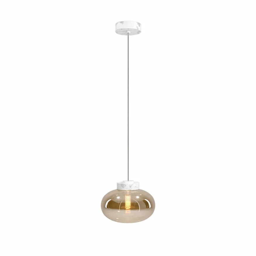Lustră suspendată Moonstone E27 sticlă ambră + marmură albă Maxlight P0518