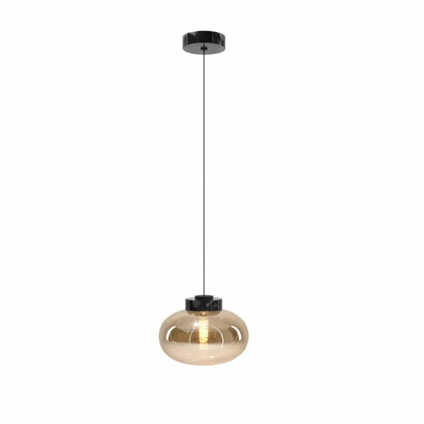 Lustră suspendată Moonstone E27 sticlă ambră + marmură neagră Maxlight P0516