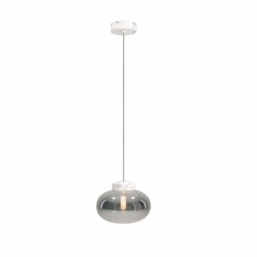 Lustră suspendată Moonstone E27 sticlă fumurie + marmură albă Maxlight P0517