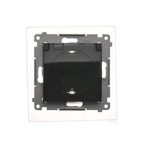 Priza Schuko IP44 cu obturator si rama, capac transparent, 16 A, 250V~, borne cu surub, maron mat metalic Aparataj, Standard German