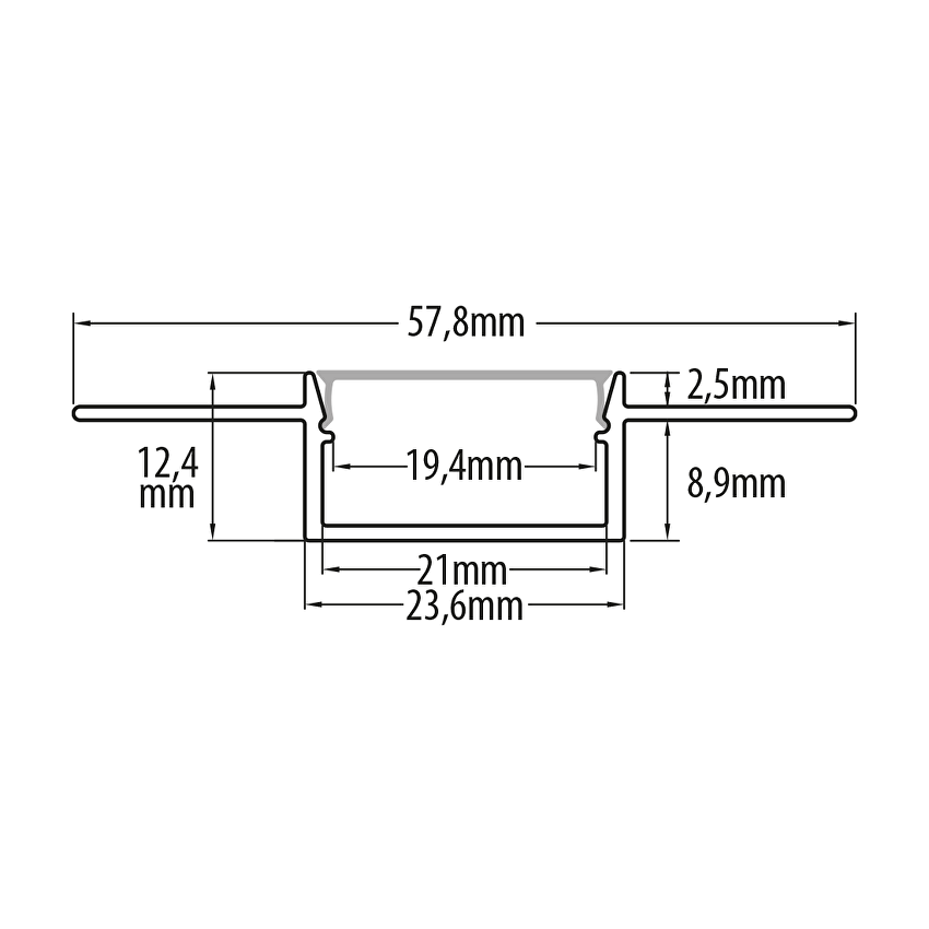 Profil aluminiu banda LED pentru rigips, 21mm, 3m - Comenzi sub 25 buc/bax: ridicare din depozit