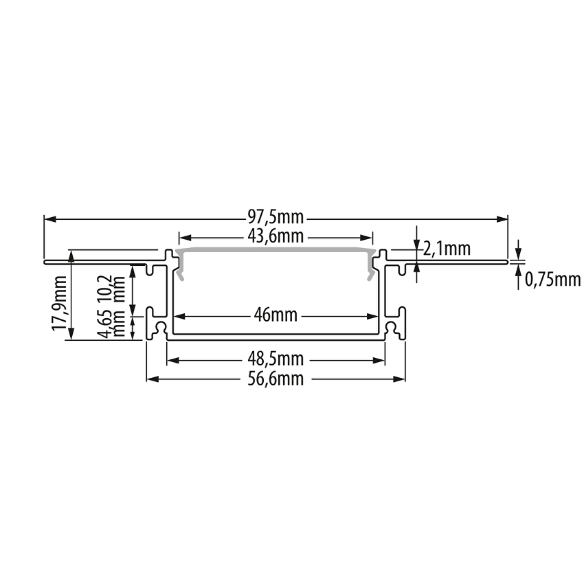 Profil aluminiu banda LED pentru rigips, 46mm, 3m - Comenzi sub 25 buc/bax: ridicare din depozit