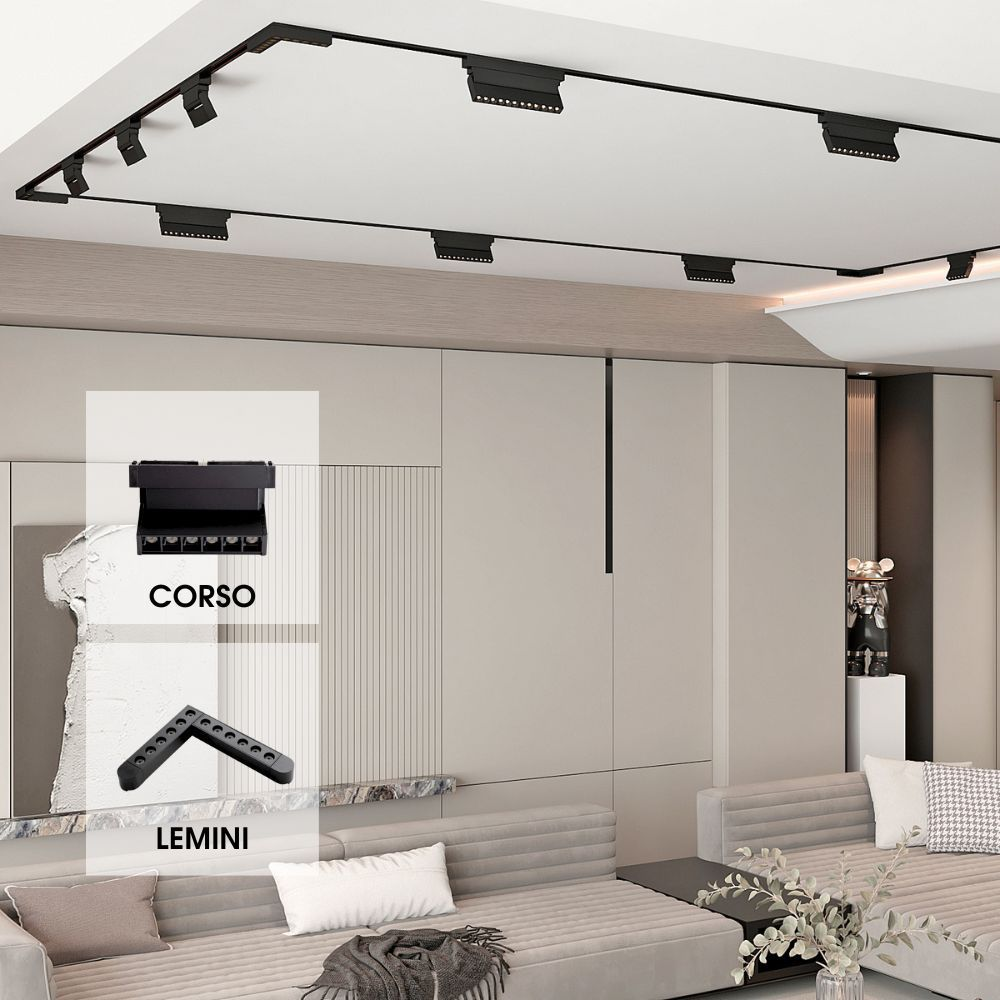 Proiector de colt sina magnetica - Lemini Led - Slim25 ∙ 12W ∙ 4000K ∙ Negru