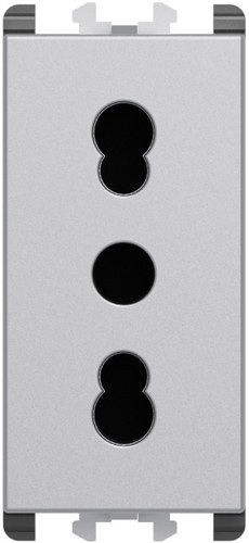 Priză italiană P11-P17, 2P+T 16A 250 Vac, 1 modul, Lybra, aluminiu Urmet 27303.AL